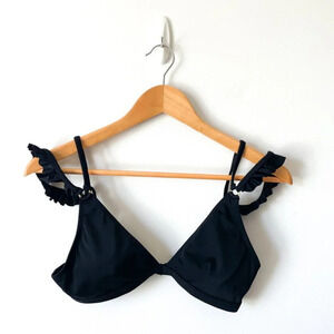 New Look Ruffle Strap Triangle Bikini Top Black Size 6